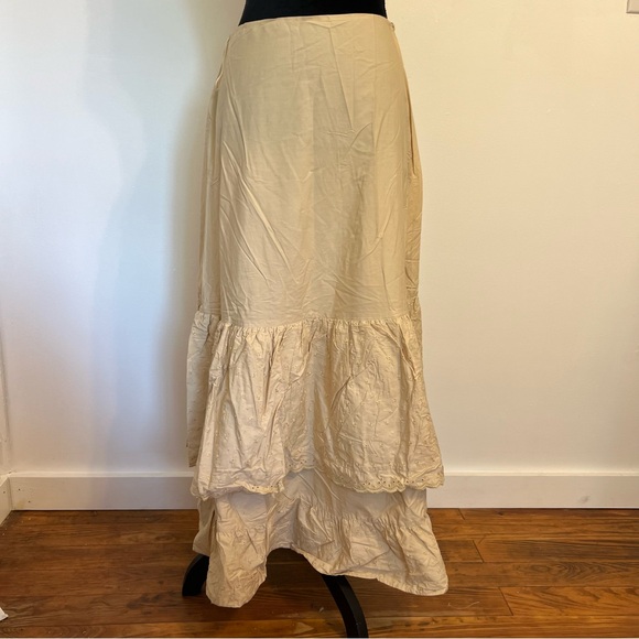 NWT Hunt Club Beige Slip Maxi Skirt Tiered Eyelet Lace Cottage Fairy Boho Sz 6 - Picture 1 of 7